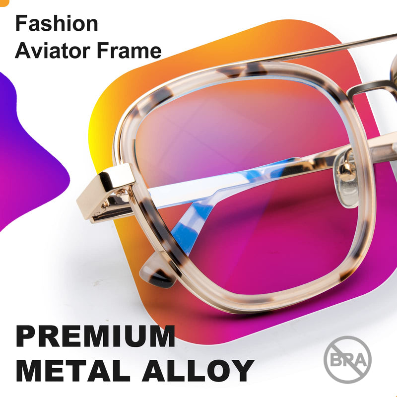 VISOONE Acetate Metal Rim Blue Light Blocking Glasses Square with Anti Glare for Computer Women and Men HUBBARD Leopard Tortoise
