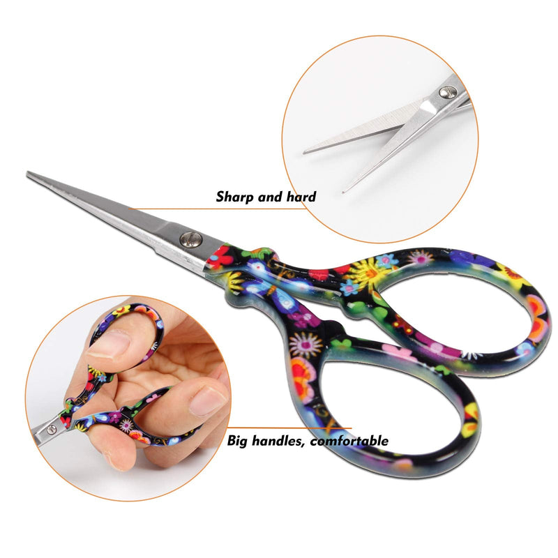 Hisuper Sewing scissors sharp scissors Embroidery Scissors Crafting Threading Scissors with Leather Scissors Cover for Needlework Craft Art Work Manual Sewing Handicraft DIY Tool 3.6 inch Black Flower
