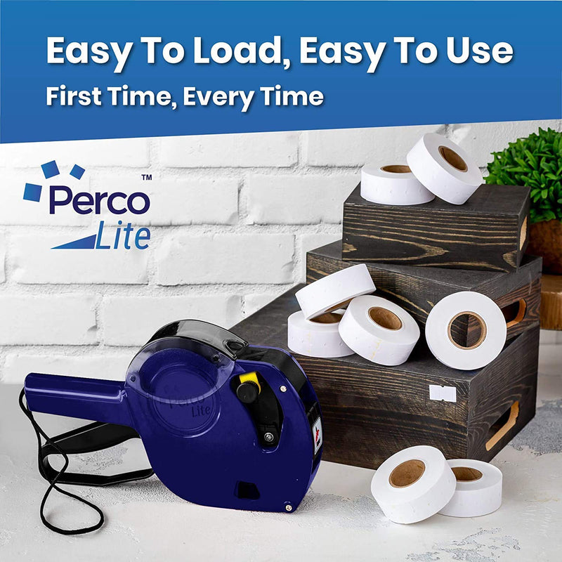 Perco Lite 1 Line Price Gun with Labels Kit - Includes 5,000 Blank White Labels, 2 Ink Rollers, 1 Ink roll and Labels Pre-Loaded