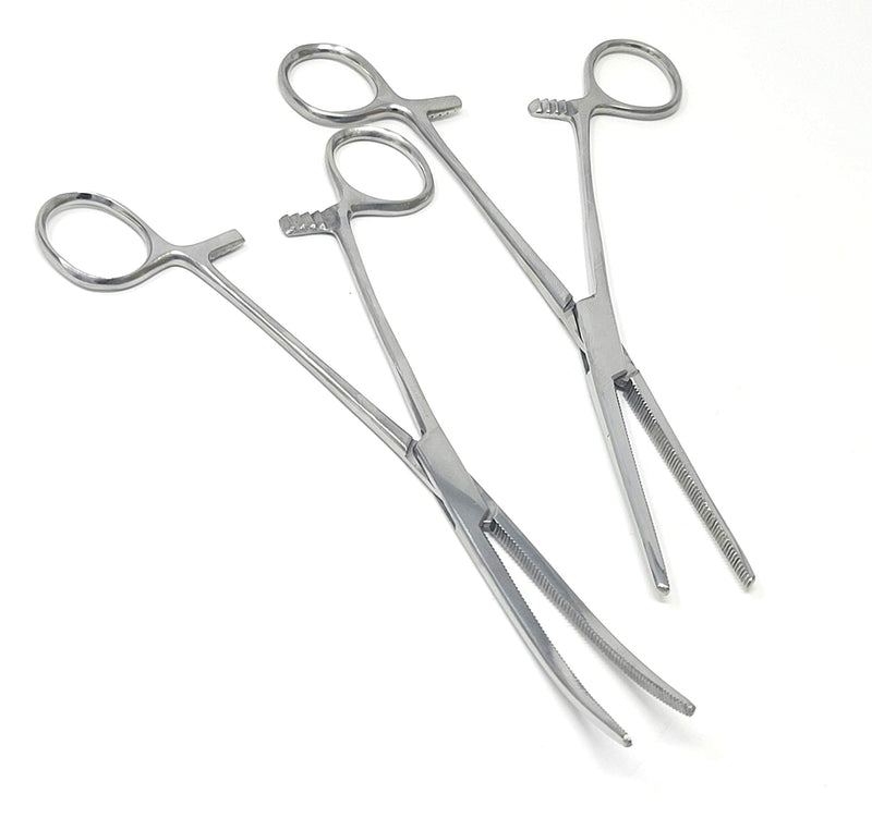 2 Pc 8" Locking Straight & Curved Stainless Steel Hemostat Forceps Set Ideal for EMT, Firefighter, Dental, Hobby, Fishing, Electronics, Pruning, Taxidermy + More