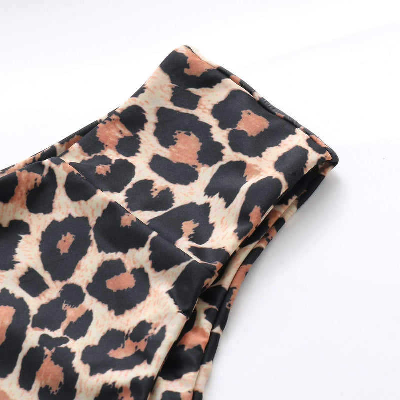 OMKAGI Women's 2 Pieces Bandeau Bikini Swimsuits Off Shoulder High Waist Bathing Suit High Cut Small 0-apricot Leopard