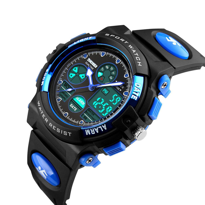 Boys Digital Watch Outdoor Sports 50M Waterproof Electronic Watches Alarm Clock 12/24 H Stopwatch Calendar Wristwatch - Black Blue