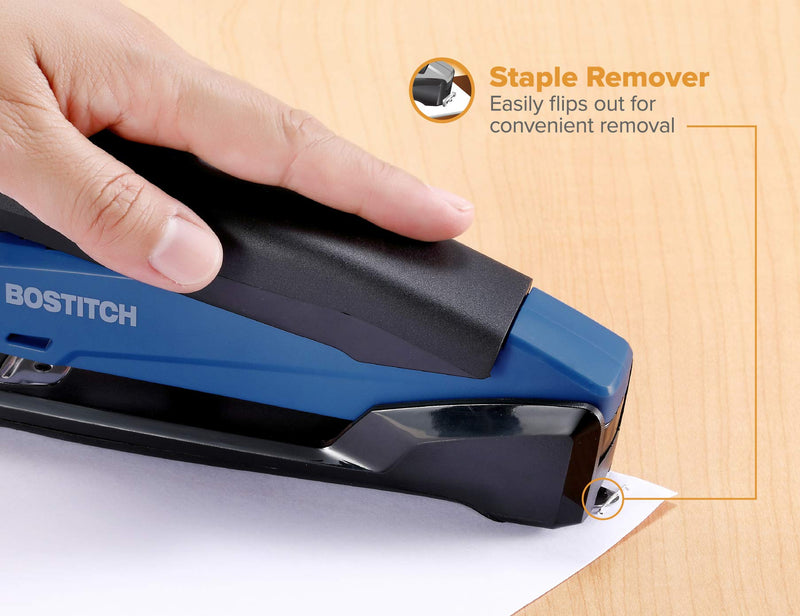 Bostitch Office Executive Stapler - 3 in 1 Stapler - One Finger, No Effort, Spring Powered Stapler, Navy Blue