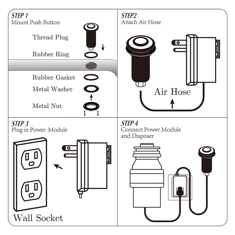 BESTILL Garbage Disposal Air Switch, Matte Black Sink Top On/Off Switch for Food Waste Disposer, Full Stainless Steel Button, SHORT/2.8” SHORT/2.8"