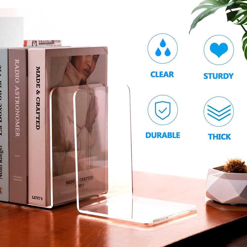 (Bundle of 2 Sets) MaxGear Book Ends Clear Acrylic Bookends for Shelves, Bookend, Heavy Duty Book End, Book Holder Stopper for Books/CDs/Video Games, 7.3 x 5.5 x 5.1 in, (2 Pairs) / Brochure Holder