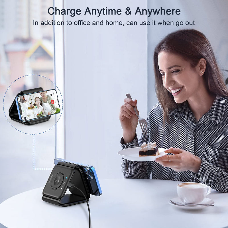 Wireless Charger 3 in 1,RTOPS Magnetic Foldable Wireless Charging Station,GaN Fast Wireless Charger Stand,Compatible with iPhone 13/12/11/8/Pro/Max,iWatch,AirPods 3/2/Pro and Samsung(Adapter Inclues) Black