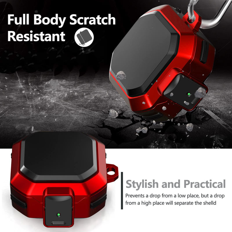 (with Security Lock) Armor Case Cover for Samsung Galaxy Buds Pro Case/ Galaxy Buds Live Case / Galaxy Buds 2 Case Cover Hard PC Shockproof Case Cover with Keychain/Straps/Cleaning Brush. (Red) Red