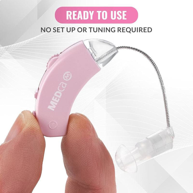 Digital Hearing Amplifier - Behind The Ear Sound Amplifier Set, BTE Hearing Ear Amplification Device and Digital Sound Enhancer PSAD for Hard of Hearing, Noise Reducing Feature, Pink by MEDca