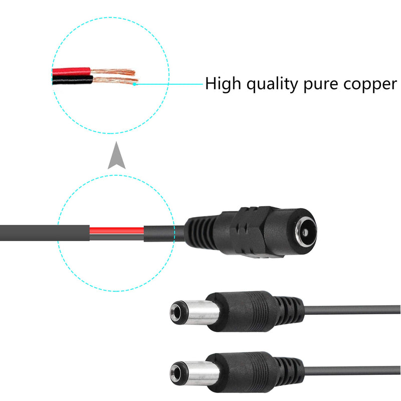 GINTOOYUN DC Y Splitter Cable 1 Female to 2 Male,5.5mm x 2.1mm DC Power Extension Adapter Cable,for CCTV Surveillance Cameras,Surveillance Routers,DVR,and More（2PCS)