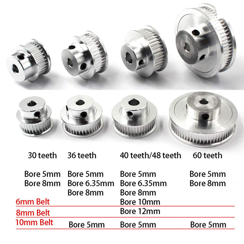 GT2 Timing Belt Pulley 36 Teeth 5mm Bore for 3D Printer CNC 6mm Width Belt Pack of 6 (Wrench Included) 36 teeth bore 5mm width 6mm