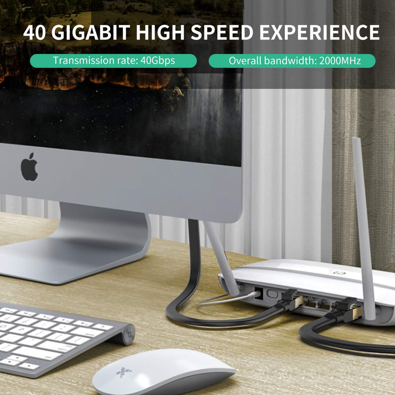 Cat 8 Ethernet Cable 3 ft, Bstxnwen Flat CAT8 Ethernet Internet Cable High Speed 40Gbps 2000MHz Flat Internet Network LAN Cable for Router, Modem, PC, Switches, Hub, Laptop, Gaming, Xbox 3FT