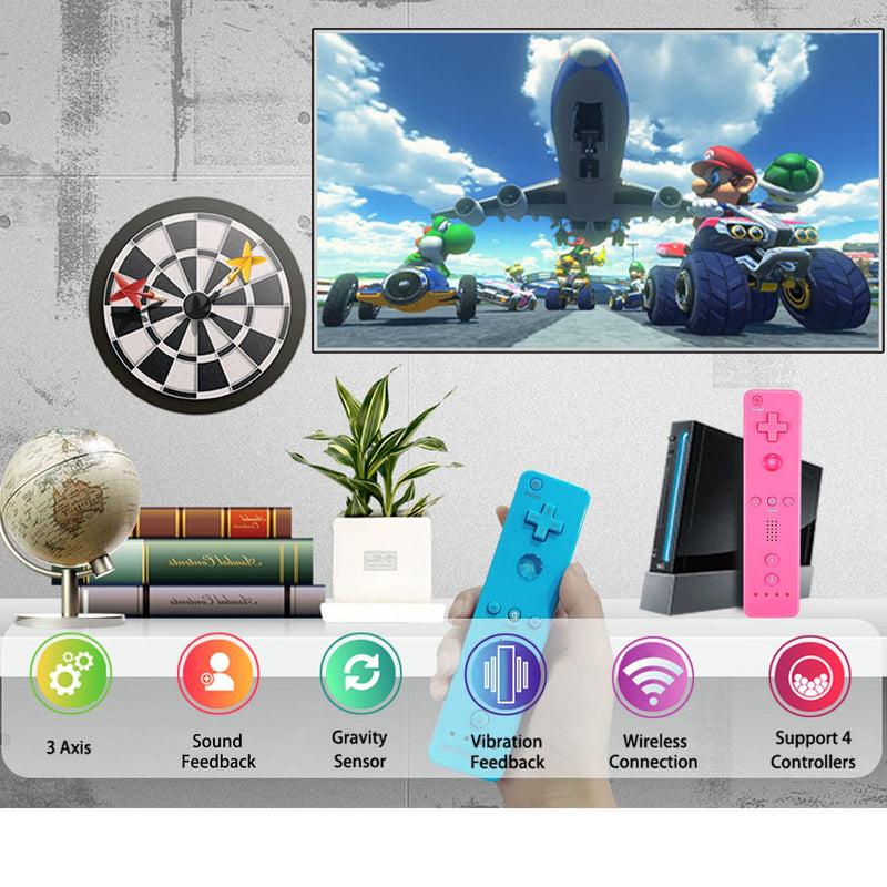 ZeroStory 2 Packs Wireless Controller and Nunchuck for Wii and Wii U Console, Gamepad with Silicone Case and Wrist Strap (Pink and Blue) Pink and Blue