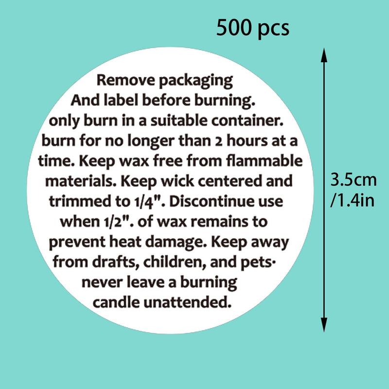 500 Candle Warning Stickers, Candle Jar Container Labels Wax Melting Safety Stickers Decal for Candle Jars, Tins and Votives， 1.5" Round Label Black and White Text.