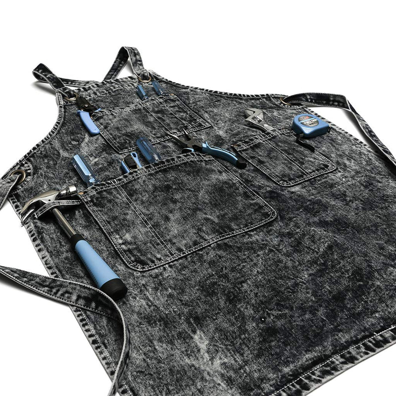 Jeanerlor - Denim Apron With Pockets for Women and Men - Washing Style | Adjustable S to XXL Adjustable:S to L Black