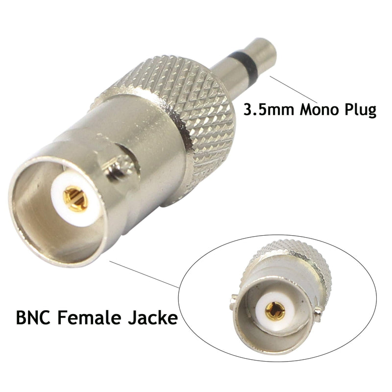 3.5mm Mono to BNC Adapter, BNC Female Jack to 1/8" TS Male Plug Nickel-Pated Bidirection Connector for Antenna Radio CCTV DVR Camera and More (4 Pack)