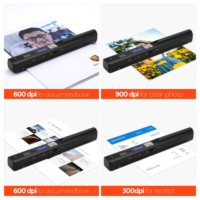 MUNBYN Portable Scanner, Wand Scanner for Documents Photos Book Pages in 900 Dpi Independently, Include 16G SD Card, Photo Scanner Transfer Files to PC Via USB Cable, Driver-Free Black