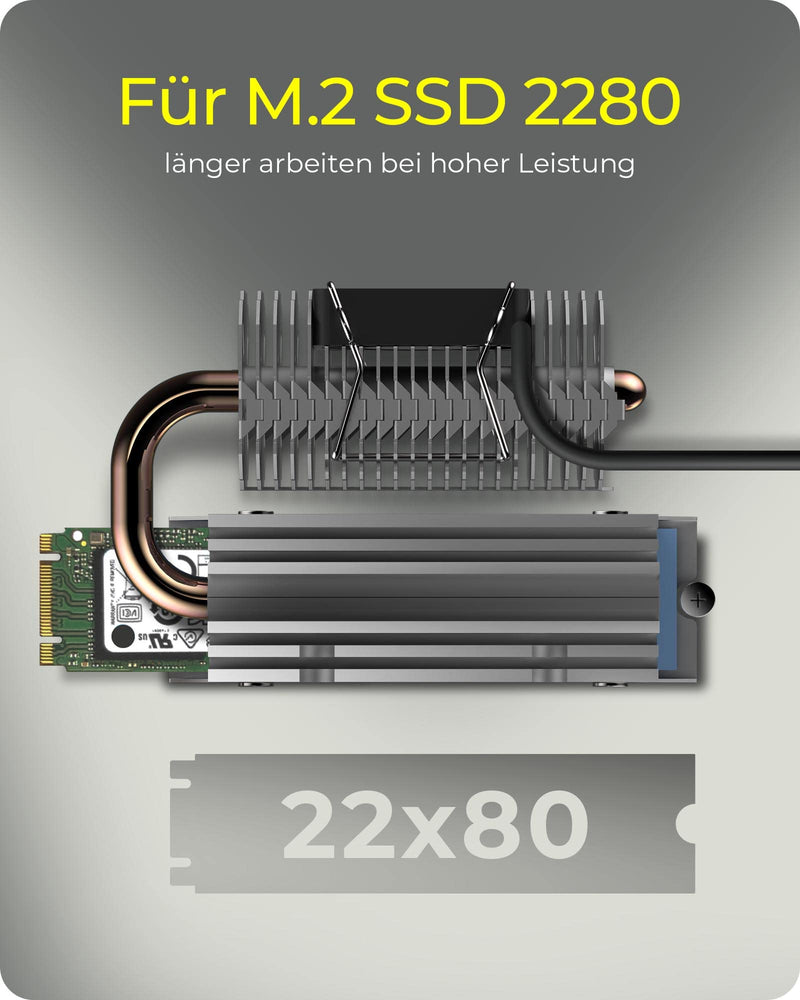 ICY BOX M.2 Heatpipe Cooler with 30 mm Fan Height for M.2 SSD (2280), Aluminum, Silver IB-M2HSF-705 2280 With Fan (Heatpipe)