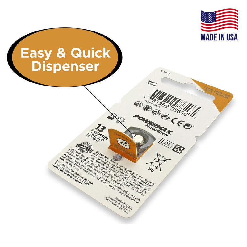 Powermax USA Size 13 Hearing Aid Batteries, Orange Tab, Made In the USA, 64 Count 64-Count
