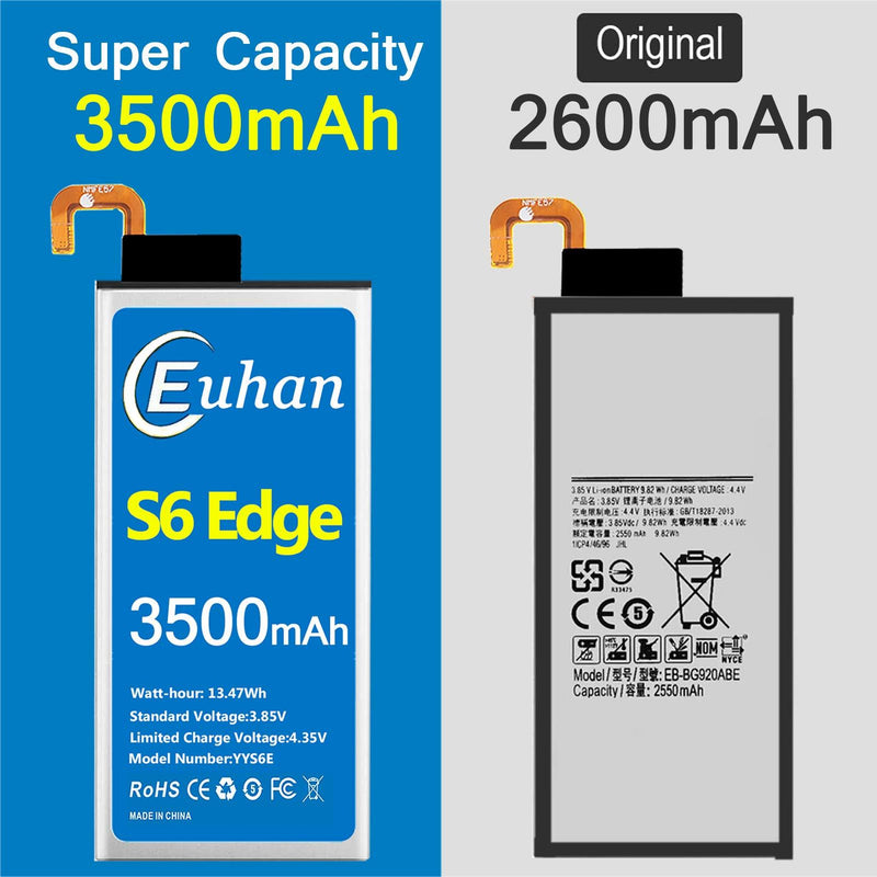Galaxy S6 Edge Battery, [Upgraded] Euhan 3500mAh Li-Polymer EB-BG925ABE Replacement Battery for Samsung Galaxy S6 Edge SM-G925 G925V G925T G925A G925P G925F with Repair Tools Kit [24 Month Service]