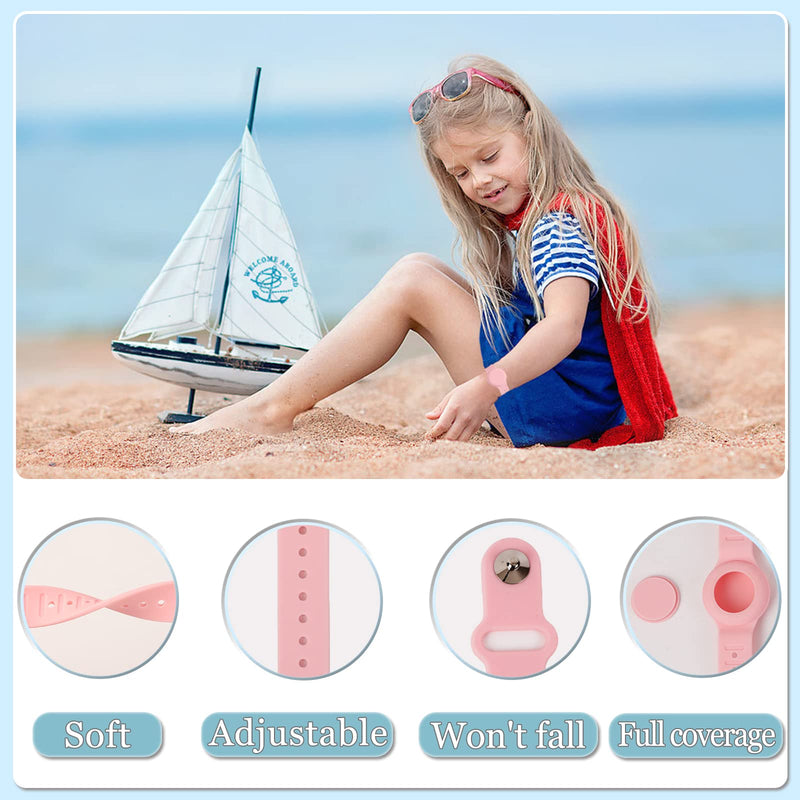 Kids Waterproof Airtag Bracelet Compatible with Apple AirTag, Hidden Silicon Protective Case for Air Tag GPS Tracker Holder, Adjustable Anti-Lost Watch Band for Toddler Child (Pink) Pink