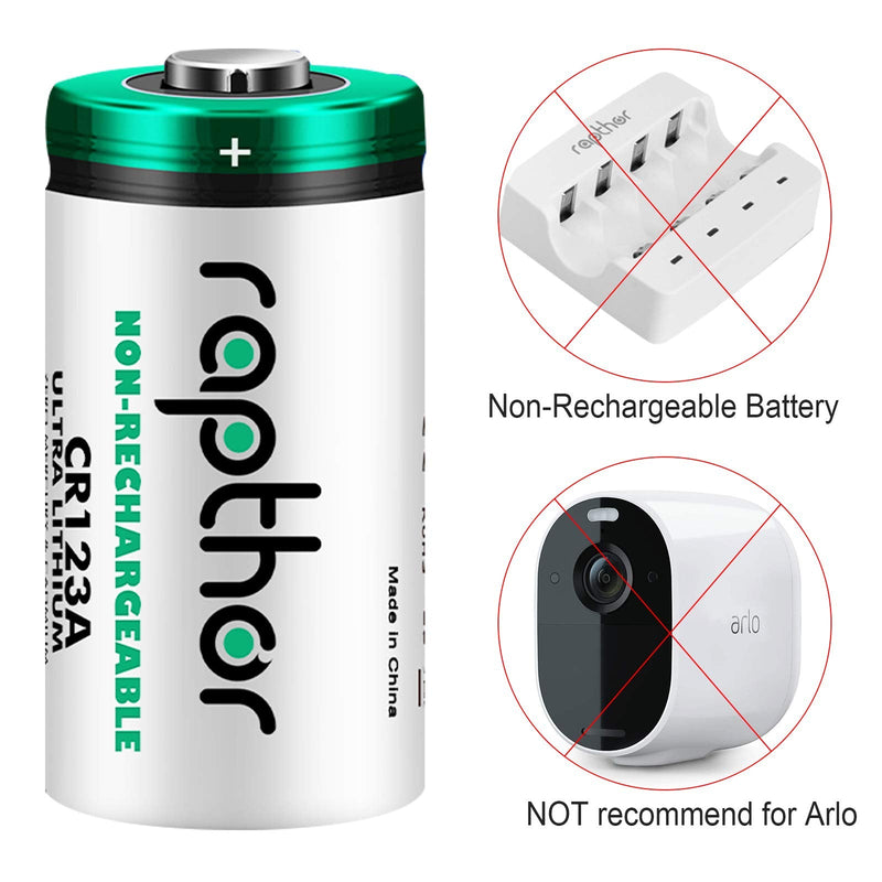Rapthor CR123A Lithium Batteries 3V 12 Pack 1650mAh High Capacity CR123 CR17345 PTC Protection Non-rechargeable 123A Photo Battery for Camera Flashlights Microphone Alarm System (Not for Arlo)