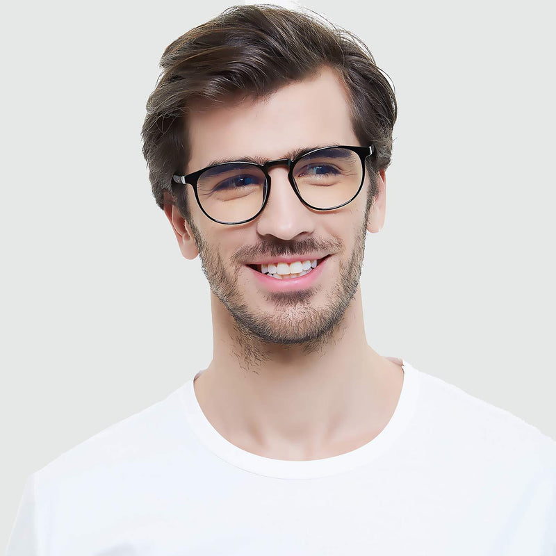 FEIYOLD Blue Light Blocking Glasses Women/Men,Retro Round Anti Eyestrain Computer Gaming Glasses(2Pack) Black+crystal