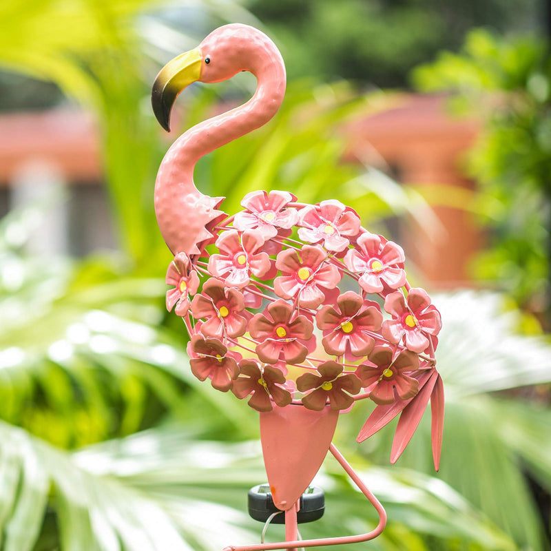 Homeimpro Garden Solar Lights,Flamingo Pathway Outdoor Stake Metal Lights,Waterproof Warm White LED for Lawn,Patio or Courtyard