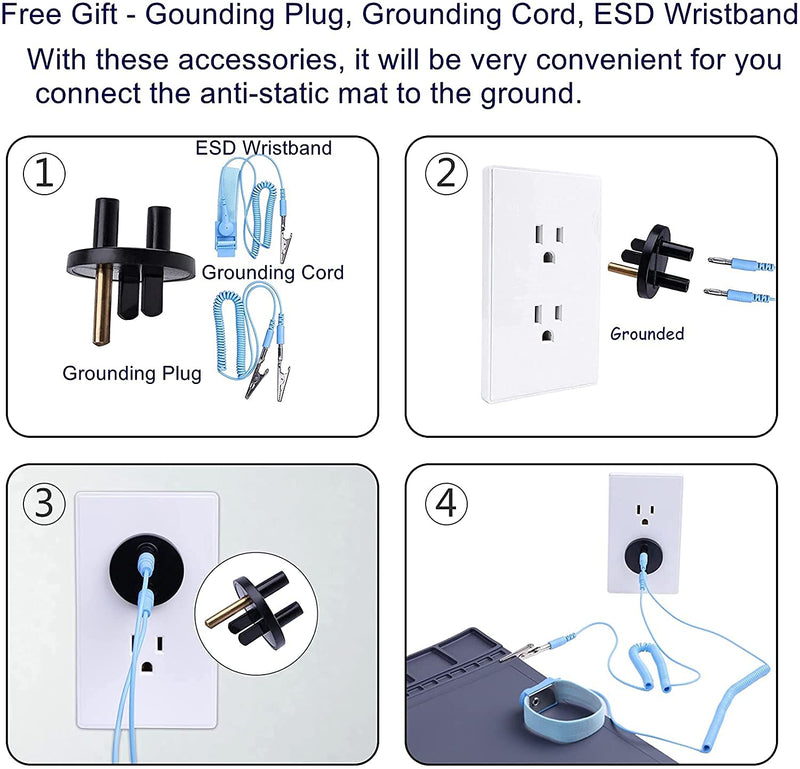 Anti-Static Mat ESD Safe for Electronic Includes ESD Wristband and Grounding Wire, HPFIX Silicone Soldering Repair Mat 932Â°F Heat Resistant for iPhone iPad iMac, Laptop, Computer, 15.9â€ x 12â€ Grey