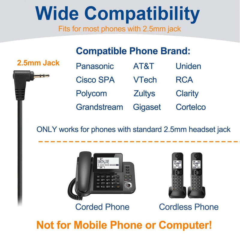Phone Headset with Microphone Noise Cancelling & Volume Controls, 2.5mm Telephone Headset Compatible with Polycom Panasonic AT&T Vtech Uniden Office Cordless Phones, Clear Chat, Ultra Comfort Black