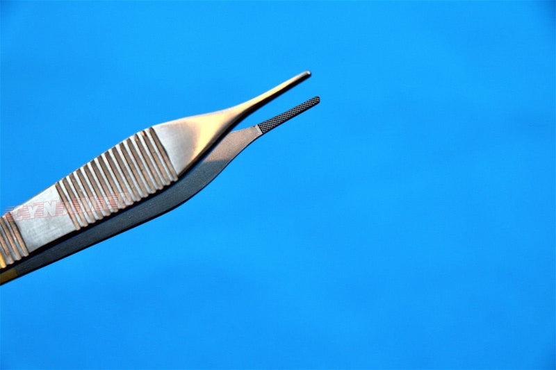 New German Grade Adson Dressing Forceps Micro 4.75" with Tungsten Carbide Inserts and Gold Handle Premium Dental Surgical Instruments Cynamed