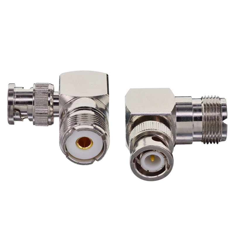 Boobrie L Shape UHF to BNC Connector BNC Male to UHF Female Connector BNC to UHF Right Angle Coax Adapter BNC Male to SO239 90 Degree Coax Cable Connector for CB Ham Radio/Antenna/Scanner (2-Pack) 2-Pack