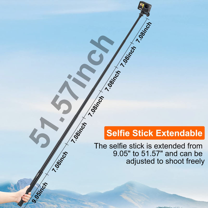 VRIG TP-13,131cm(51inch) Invisible Selfie Stick for Insta360 ONE X3, X2, X, Insta360 ONE R, RS, Insta 360 Camera 1/4" Extended Monopod Pole