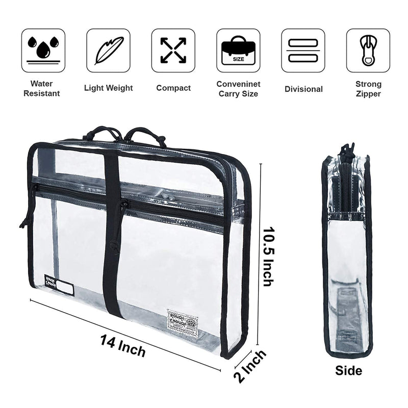 Rough Enough Clear Document Bag Pouch File Folders Organizer Art Portfolio Case Small for A4 Paper Notebook School Supplies for Teachers Black