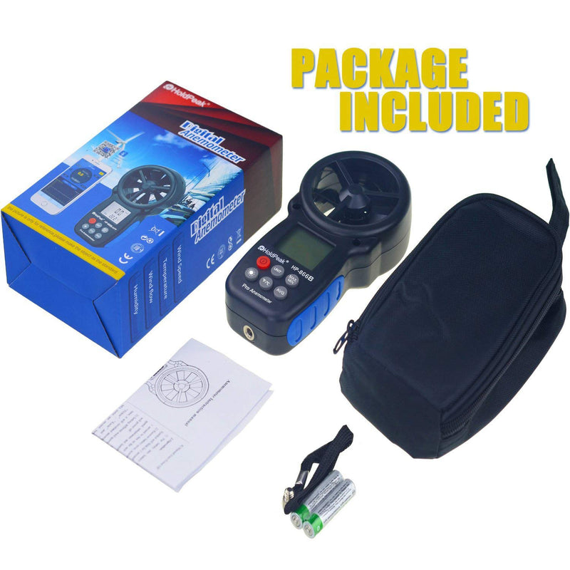 Holdpeak HP-866B 2Pcs Digital Anemometer Handheld LCD Wind Speed Meter Measuring Wind Speed, Temperature Wind Chill Backlight Max/Min Data 2Pcs 866B Anemometer