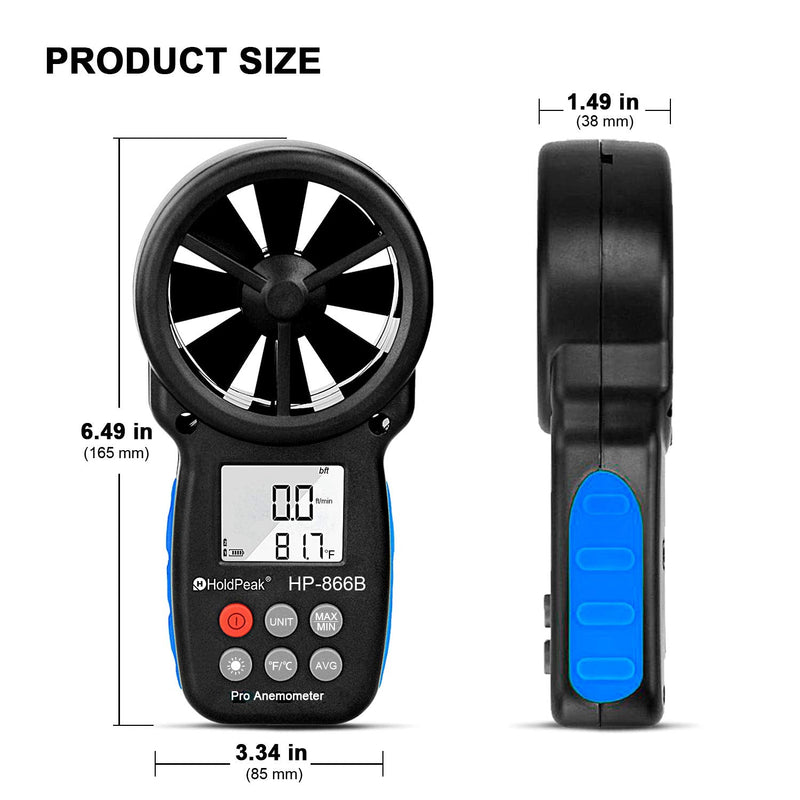 HOLDPEAK 981C Non-Contact Infrared Thermometer Digital Laser Infrared Thermometer -58 to 1022℉ (-50 to 550℃) with Adjustable Emissivity + 866B Digital Anemometer Handheld Wind Speed Meter (2Packs) 866B Anemometer + 981C Thermometer(58-1022℉）