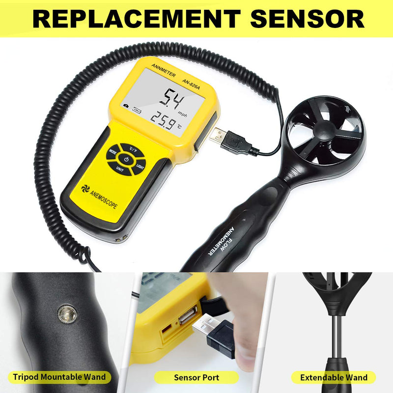 ANNMETER Pro HVAC Anemometer- Air Flow Velocity Meter AN-826A 0.001~100Mph Wind Speed Gauge,Handheld Wind Tester Measuring Airflow Movement Temp with Max AVG Current AI-826A HVAC Anemometer