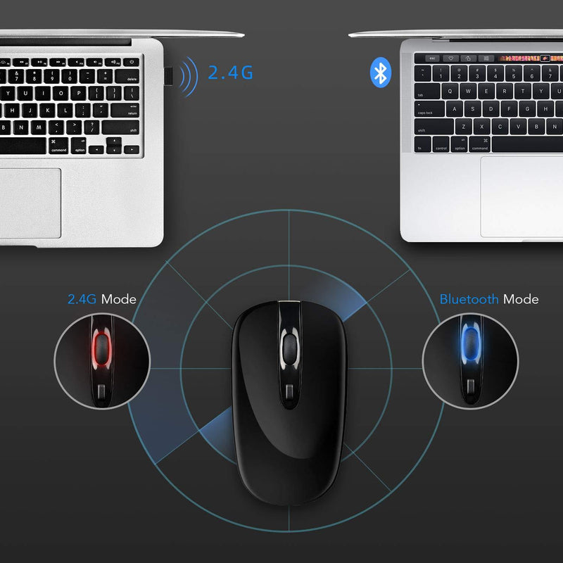 Wireless Bluetooth Mouse,cimetech Rechargeable 4.0/2.4G Cordless Mouse Dual Mode Slim Ergonomic Mouse for Laptop, PC, Windows Mac Android OS Tablet (Dual-Mode Black) Dual-Mode Black