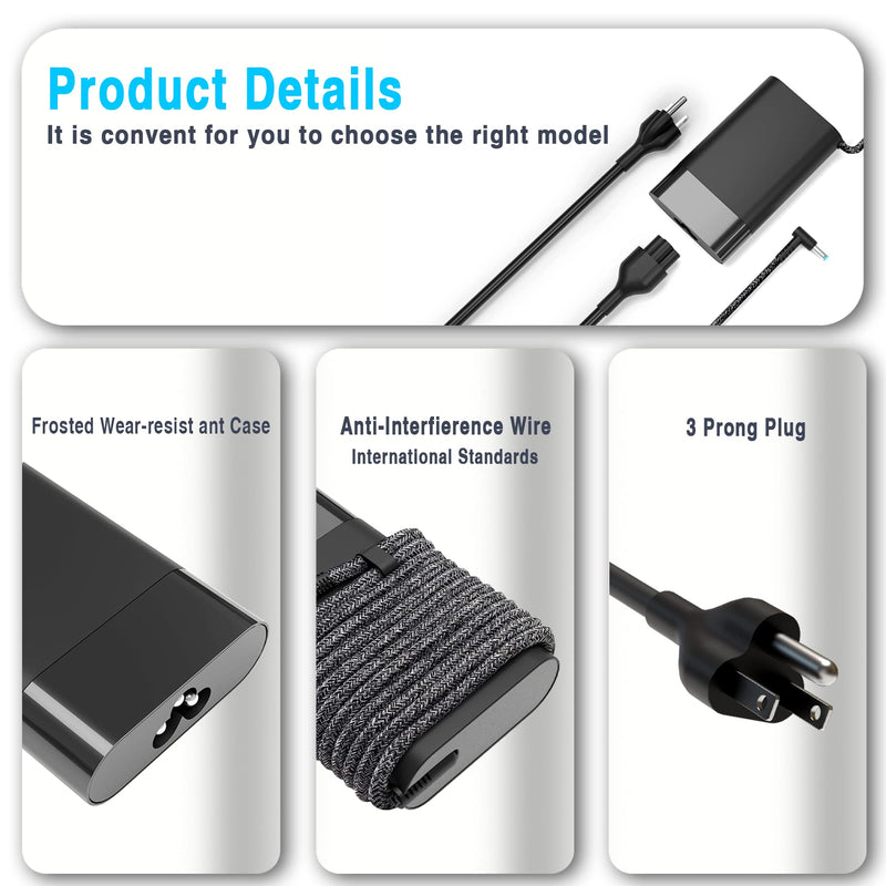 New Slim 65W Laptop Charger Replacement for HP Pavilion x360 15 13 11, Probook 450 650 640 G5 G4 G6 G7, EliteBook 840 850 G3 G4 G5, Envy Spectre x360, Notebook 15 Blue Tip Power Cord AC Adapter