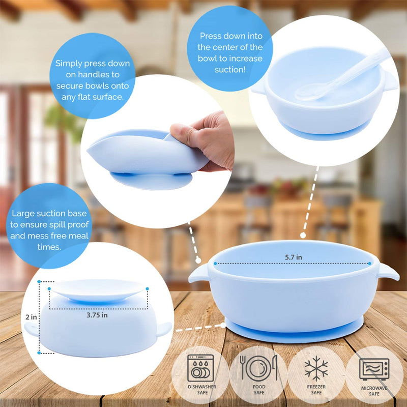 Baby Bowls with Suction - 4 Piece Silicone Set with Spoon - UpwardBaby - for Babies Kids Toddlers - BPA Free - First Stage Self Feeding