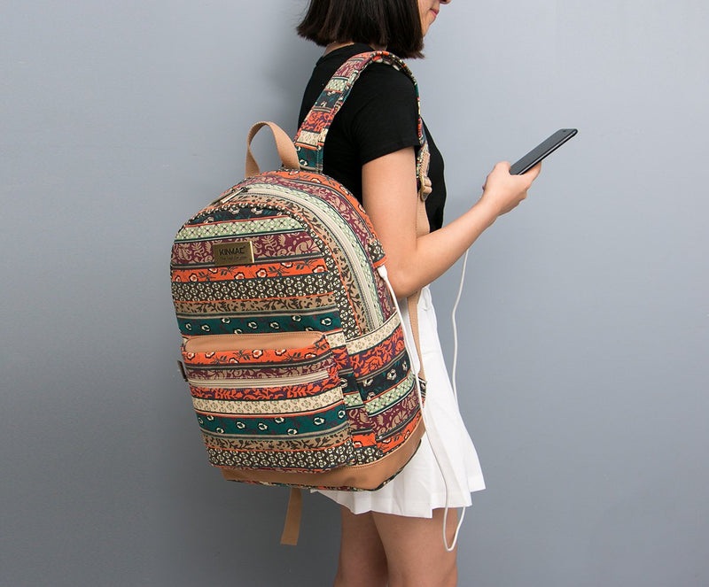 Kinmac New Bohemian Water Resistant Laptop Backpack with Massage Cushion Straps and USB Charging Port for Laptop Up to 15.6 Inch Men Women Student Travel Outdoor Backpack