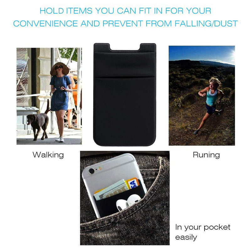 Phone Card Holder Stretchy Lycra Wallet Pocket Credit Card ID Case Pouch Sleeve Adhesive Sticker Compatible with iPhone Samsung Galaxy Android Smartphones - 3Pack Black