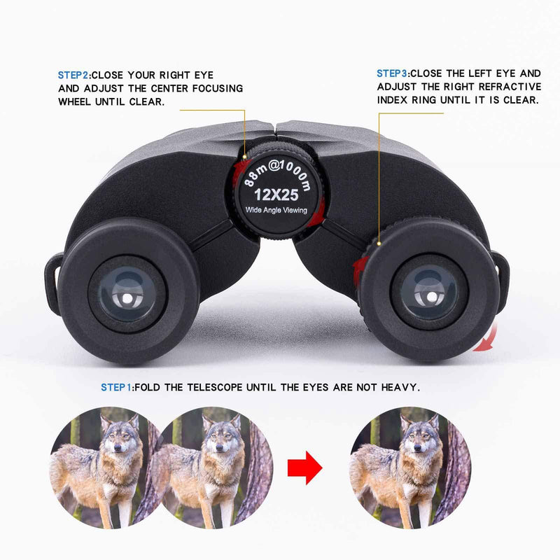 12 x 25 Binoculars for Adults Kids, Compact Mini Small Portability Binoculars for Bird Watching Hunting Travel Outdoor Sightseeing
