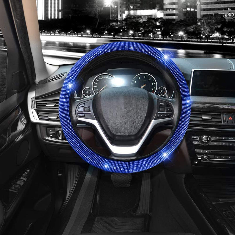 Valleycomfy Steering Wheel Cover for Women Men Bling Bling Crystal Diamond Sparkling Car SUV Wheel Protector Universal Fit 15 Inch (Black with Blue Diamond,Standard Size(14" 1/2-15" 1/4)) Black with Blue Diamond Standard Size(14"1/2-15"1/4)