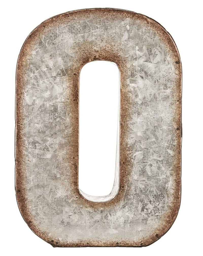 CraftyCrocodile Galvanized Metal 3D Wall Letter O Block - Metal Monogram Decor - Hanging or Freestanding Initials With Keyhole Bracket - Industrial, Distressed, Rustic Style Sign for Home, Living Room