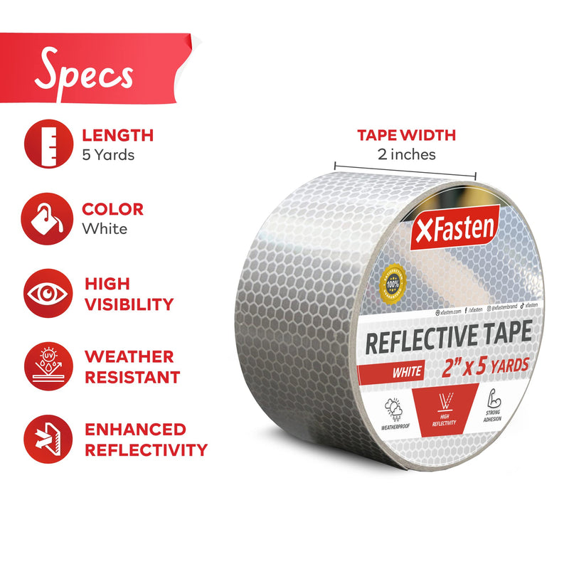 XFasten Reflective Tape, White and Silver, 2 Inches by 5 Yards - High Intensity - DOT-C2 Safety Tape Waterproof Conspicuity Trailer Reflector