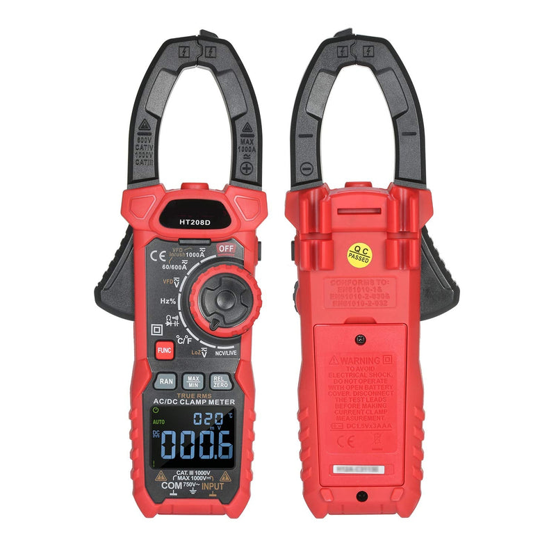 AC/DC Digital Clamp Meter 1000A True RMS Auto Range Professional Multimeter, 6000 Counts, Inrush, VFD, LOZ Mode Measures Current Voltage Temperature Capacitance Resistance Diodes Continuity Duty-Cycle AC/DC Current Meter