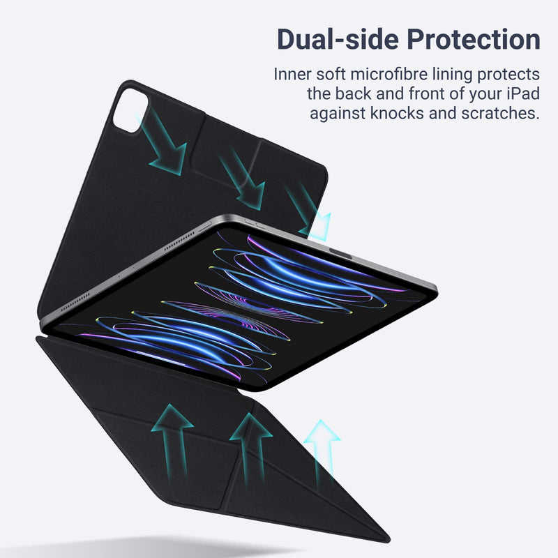 PITAKA iPad Pro 12.9 Case, MagEZ Folio 2 for iPad Pro 12.9, Lightweight, Multi-fold Folio with Hidden Magnetic Apple Pencil Holder, Compatible with MagEZ Case 2/Pro for iPad Pro - Black 12.9" iPad Pro 2022/2021/2020/2018 (3-6th Gen)