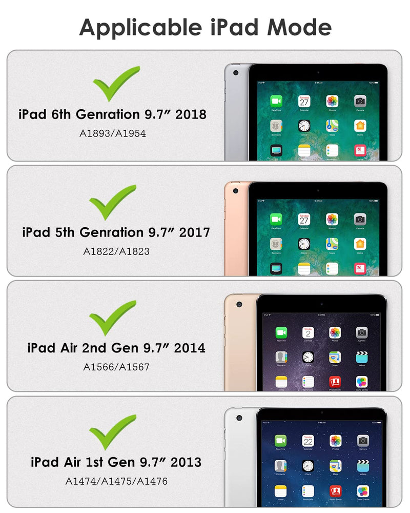 DTTOCASE iPad 6th / 5th Generation 9.7 inch Case (2018/2017), iPad Air 2 & 1 9.7 Inch (2014/2013) Case with Clear Transparent Shockproof Back Cover [Built-in Pencil Holder, Auto Sleep/Wake]-Rose Gold Rose gold