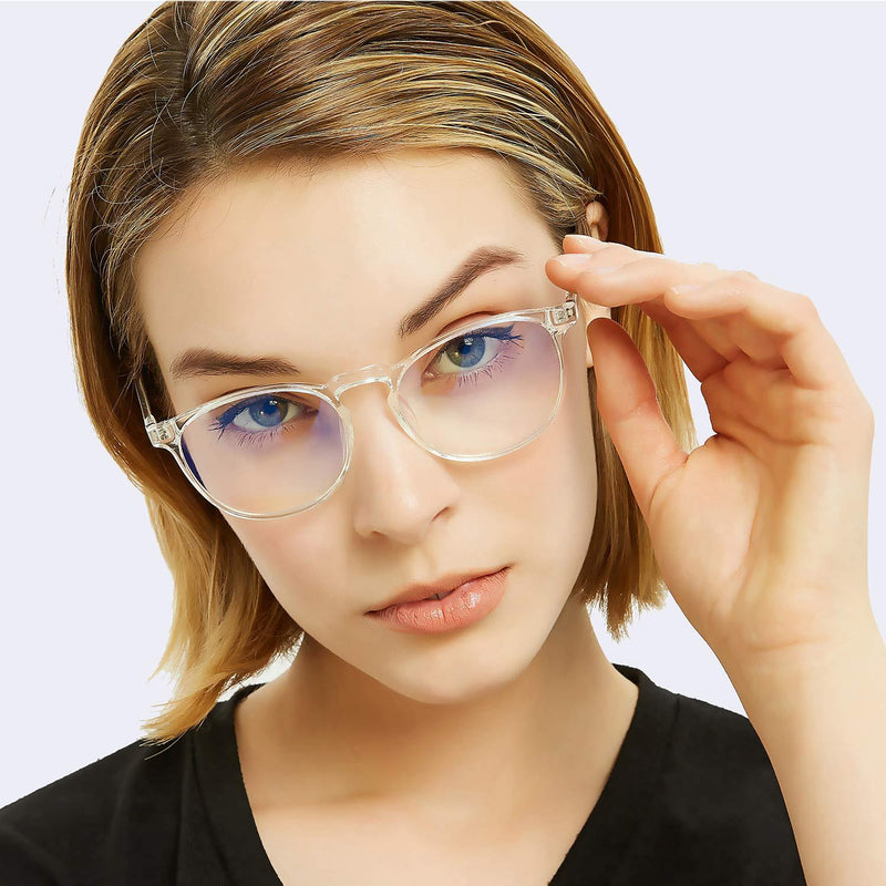 FEIYOLD Blue Light Blocking Glasses Women/Men,Retro Round Anti Eyestrain Computer Gaming Glasses(2Pack) Black+crystal