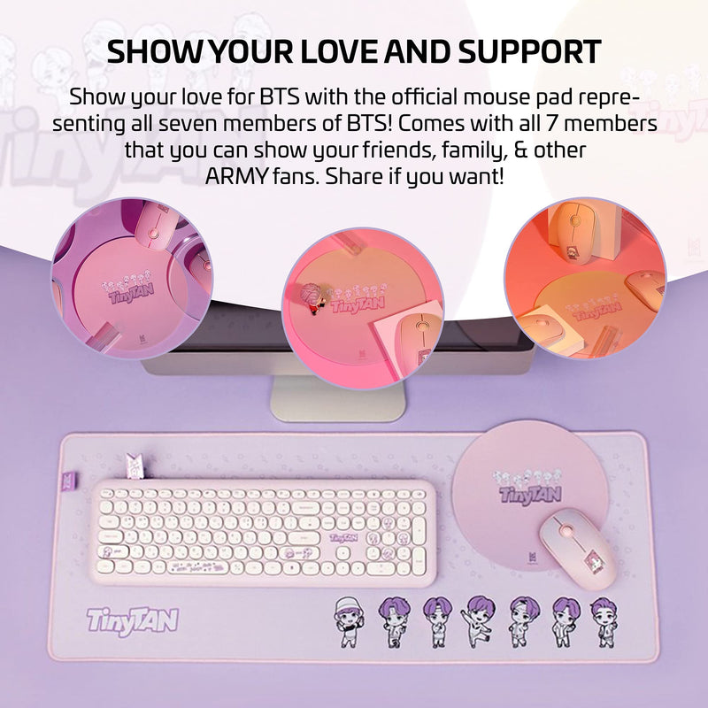 BTS Tiny Tan Bangtan Round Mouse Pads, Designed with All 7 BTS Members! (Purple) Purple